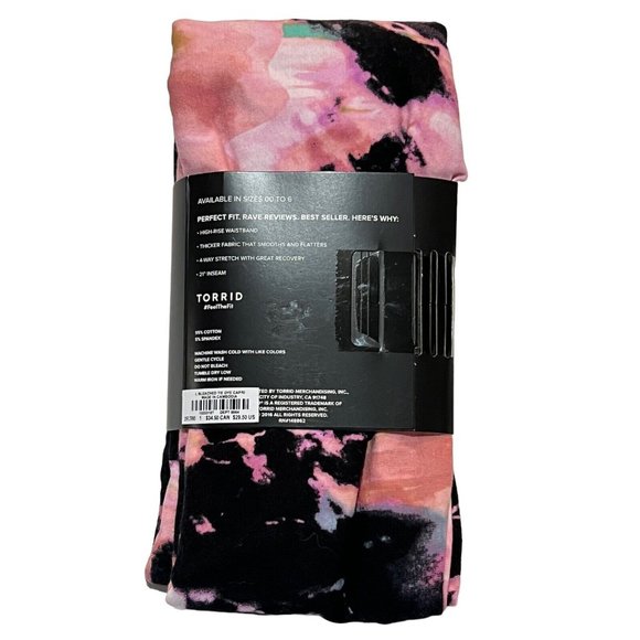 NWT TORRID Premium Capri Length Leggings Sz 1X Pink Black Tie Dye - Picture 2 of 3